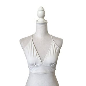 Athleta White Strappy Triangle Bikini Top Medium V-Neckline Tie